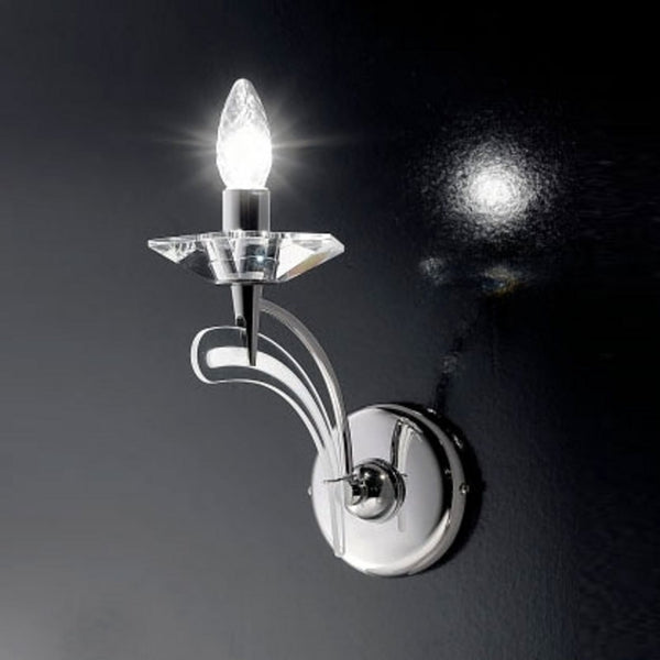 Applique murale Icaro 1 av. en cristal, chromé et transparent, hauteur 25 cm