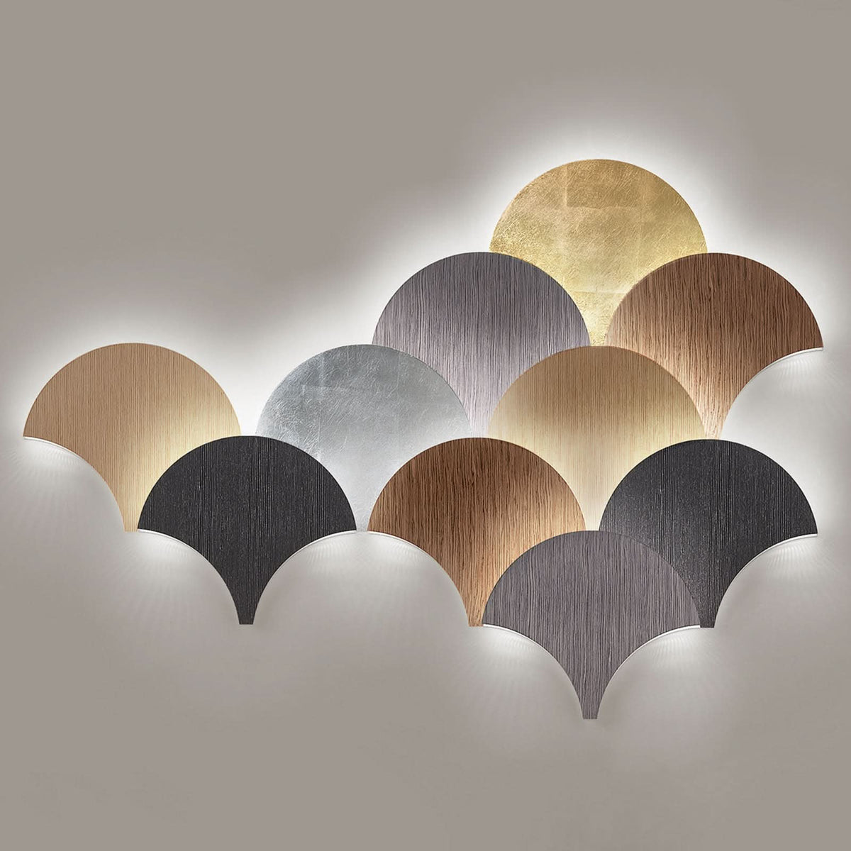 Applique murale LED Palm en métal, feuille d'argent, hauteur 34 cm