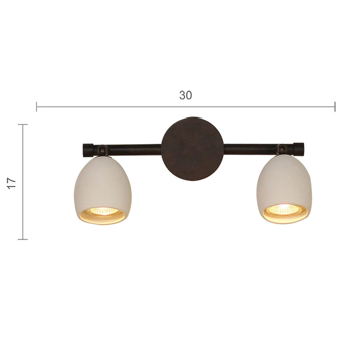 Applique murale Provence en céramique, brun foncé et blanc, 2 lumières, hauteur 17 cm