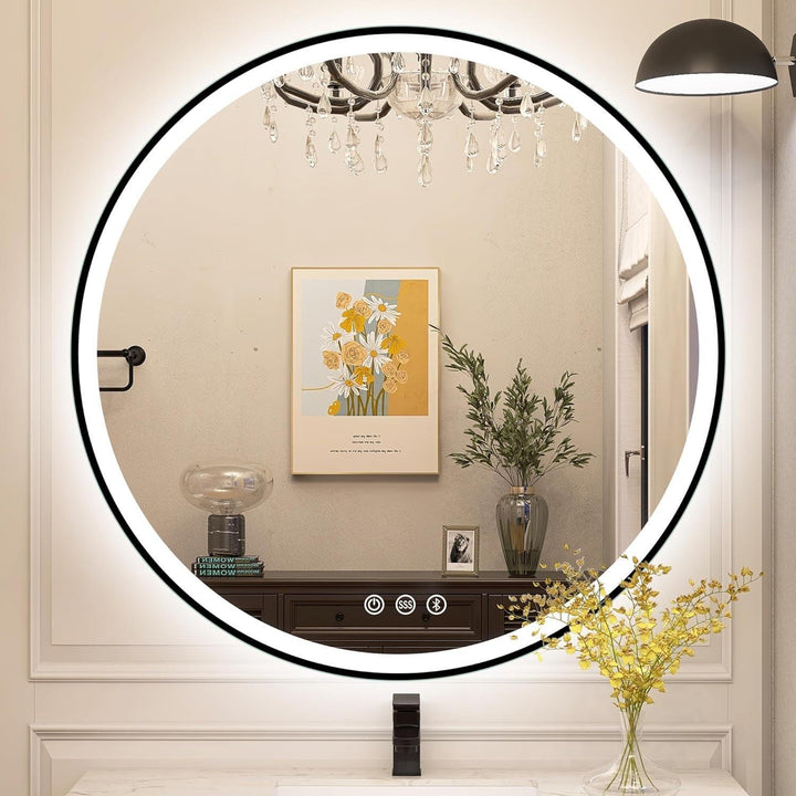 Miroir Lumineux Rond LED Noir 80cm | Lumen | Designix - Miroir Noir (Bluetooth) 80 Cm  - https://designix.fr/