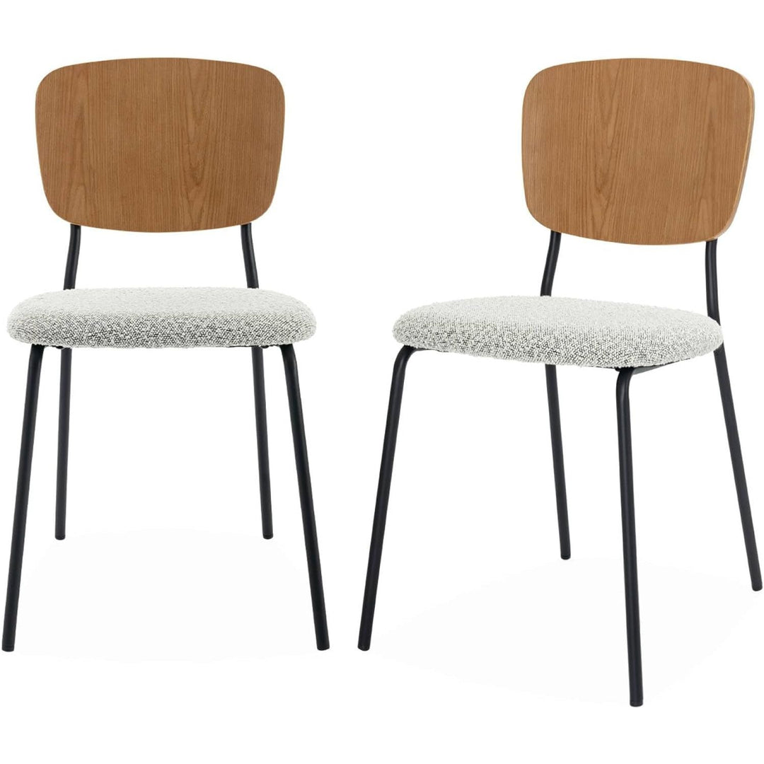 Alice'S Home - Lot De 2 Chaises Assise Bouclette Texturée Blanche. Dossier Bois De Peuplier Courbé. Pieds En Métal Noir Mat | Designix - Amazon    - https://designix.fr/