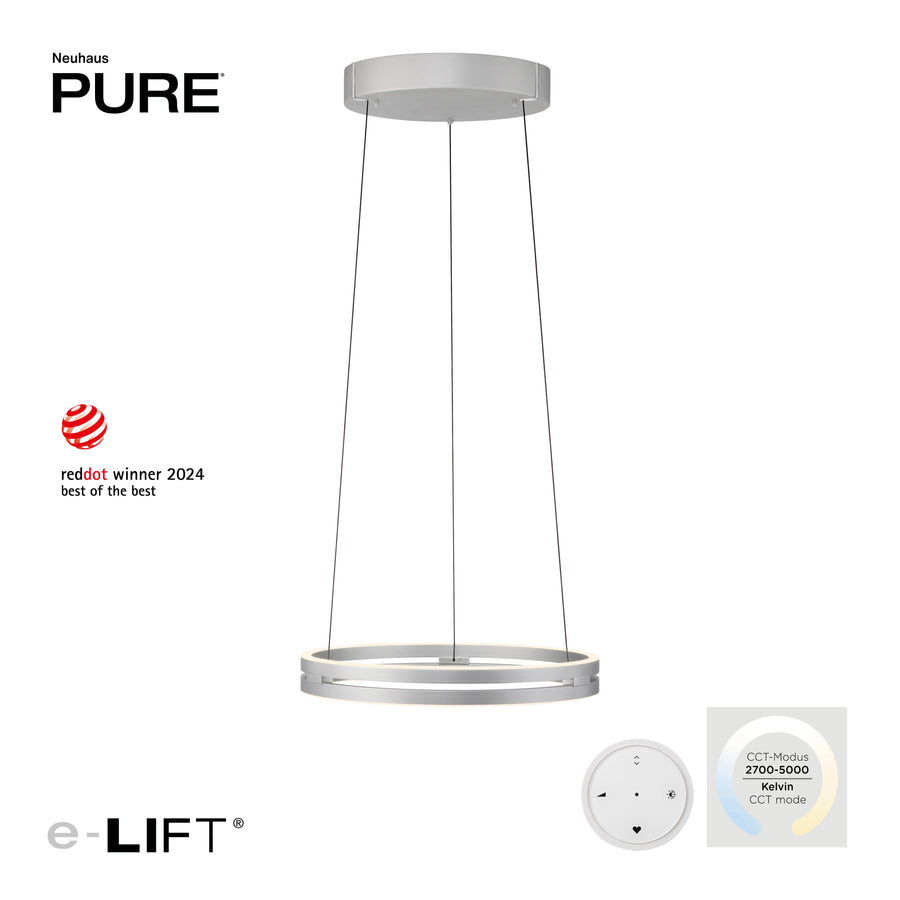 Visuel produit avec logo de marque, télécommande et molette de réglage Kelvin