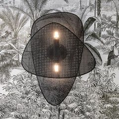 Applique murale Screen en rotin, noir, 2 lumières, hauteur 77 cm