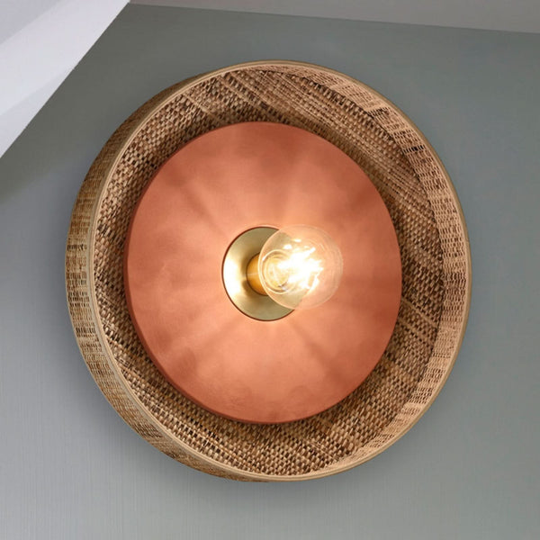 Applique murale Portinatx en céramique, terracotta et crème, Ø 40 cm