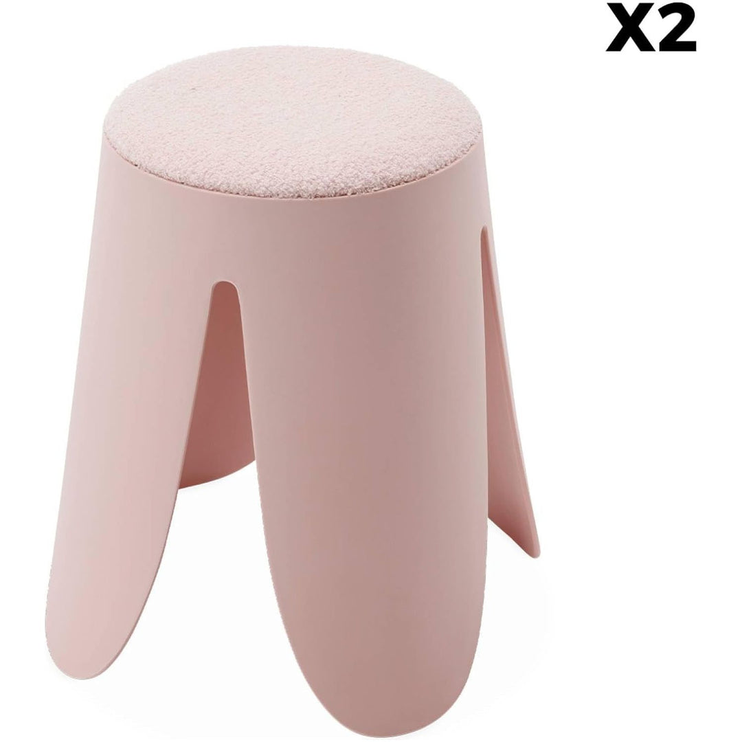 Alice'S Home - Set De 2 Tabourets Empilables Roses. Bouclette Texturée. Niki. Ø30 / 44 X H46Cm | Designix - Amazon    - https://designix.fr/