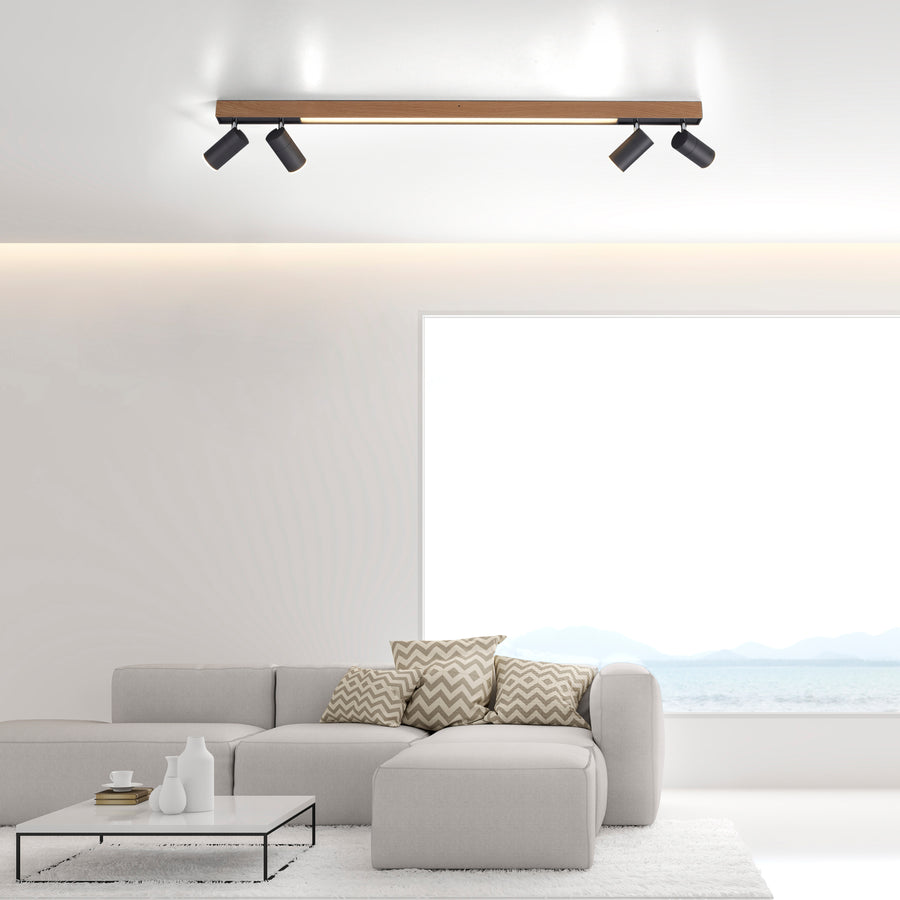 Plafonnier installé au plafond dans un salon contemporain lumineux et épuré.