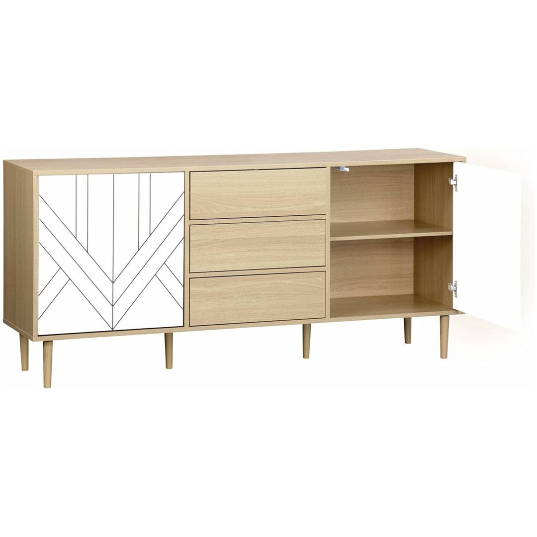 Alice'S Home - Buffet De Rangement Décor Bois Et Blanc - Mika - 2 Niveaux. 2 Portes. 3 Tiroirs. L 160 X L 40 X H 74Cm | Designix - Amazon    - https://designix.fr/