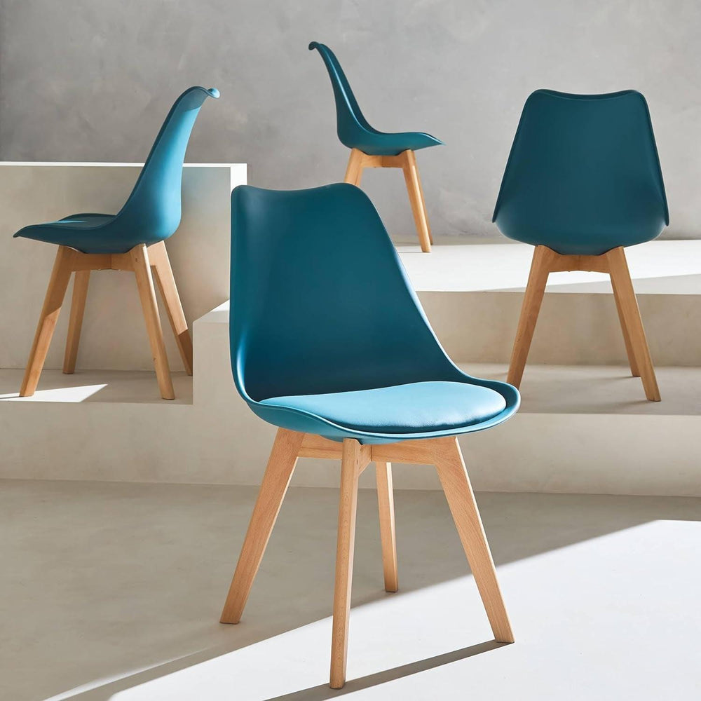 Alice'S Home - Lot De 4 Chaises Scandinaves. Pieds Bois De Hêtre. Chaises 1 Place. Bleu Canard | Designix - Amazon    - https://designix.fr/