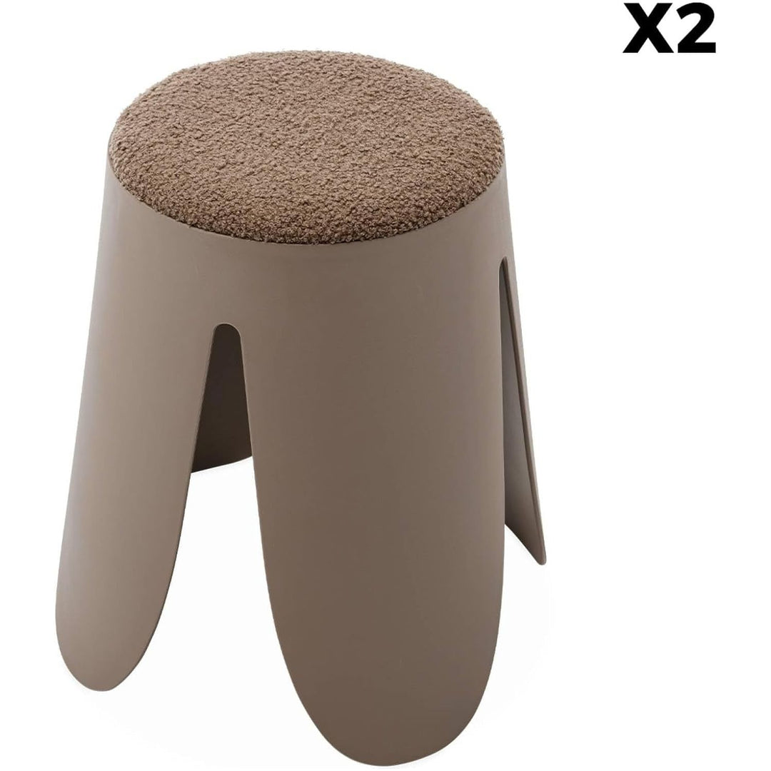 Alice'S Home - Set De 2 Tabourets Empilables Marrons. Bouclette Texturée. Niki. Ø30 / 44 X H46Cm | Designix - Amazon    - https://designix.fr/