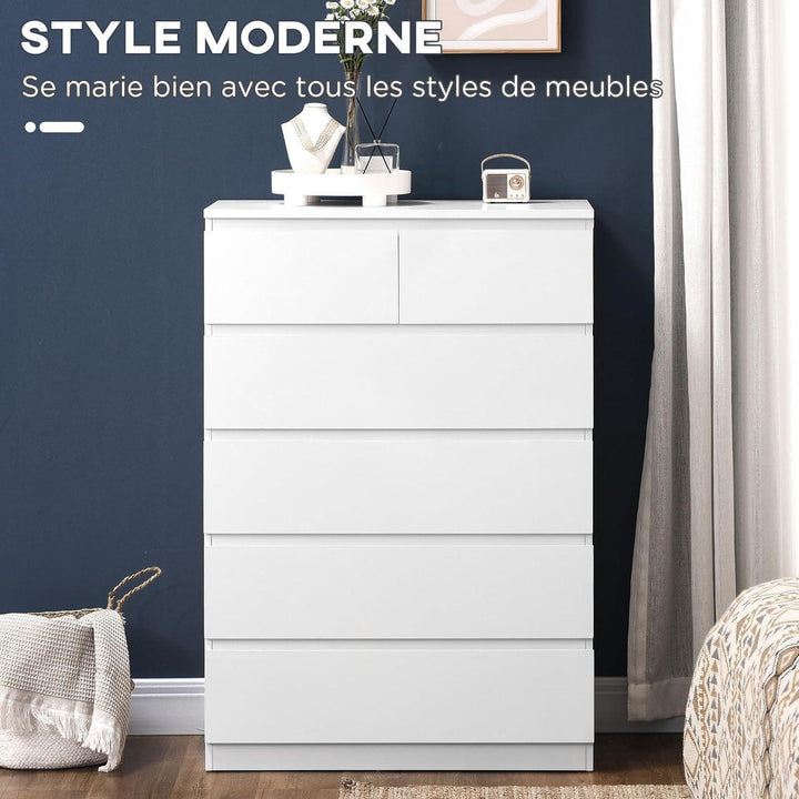 Commode 6 Tiroirs Meuble De Rangement Sans Poignées Design Minimaliste - 80 X 39 X 115 Cm - Blanc | Designix - Amazon    - https://designix.fr/