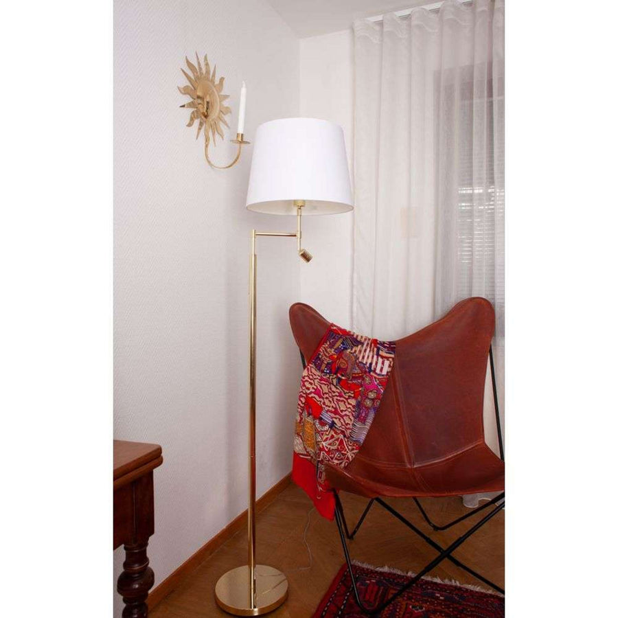 Lampadaire Orlando en tissu, laiton et blanc, 2 lumières, hauteur 157 cm