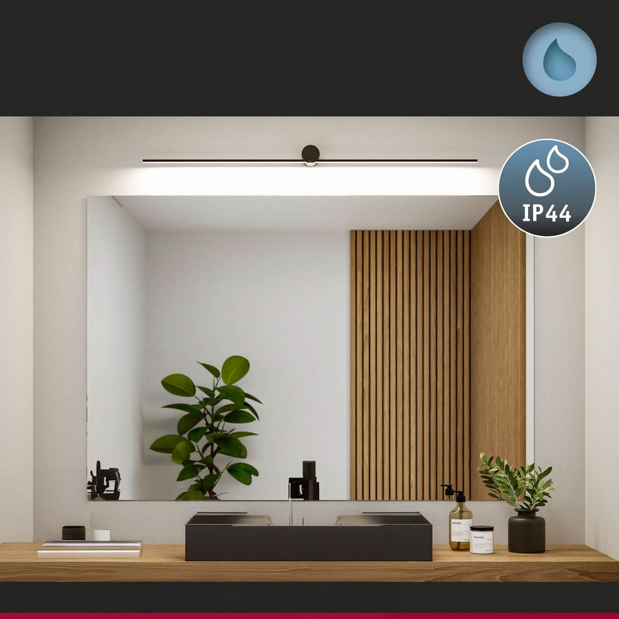 Applique murale LED Sava en métal, noir mat, hauteur 6,5 cm, IP44