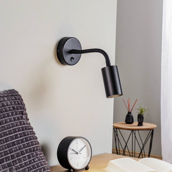 Applique murale Eye Flex S en acier, noir, Ø 5,5 cm