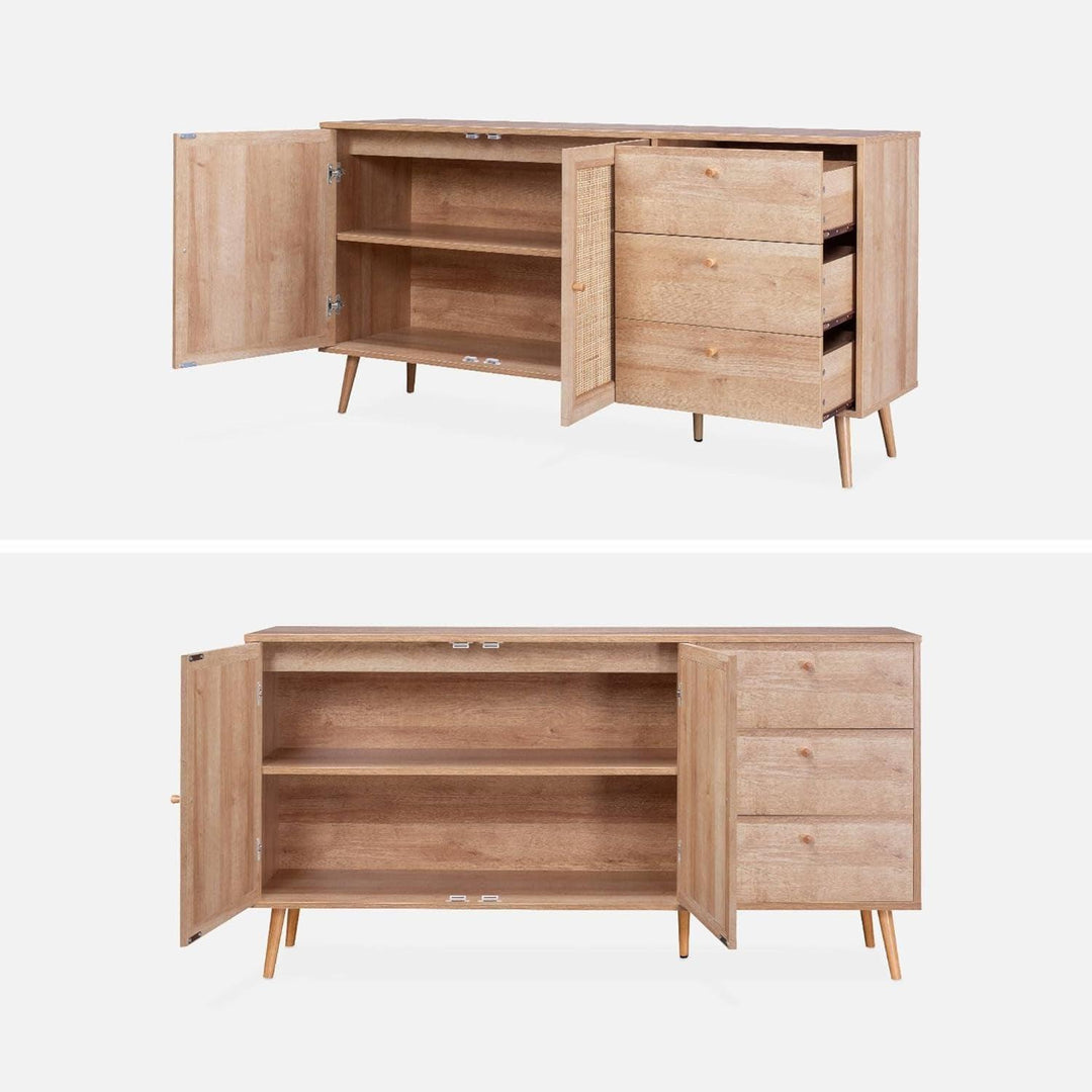 Alice'S Home - Buffet De Rangement Naturel En Cannage 2 Portes 3 Tiroirs L150 X L39 X H79Cm - Bohème | Designix - Amazon    - https://designix.fr/