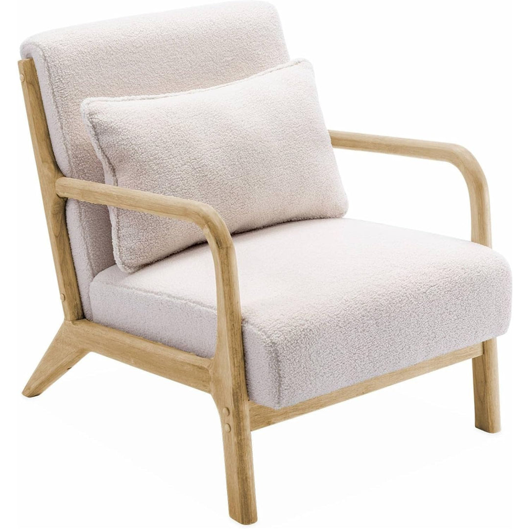 Alice'S Home - Fauteuil À Bouclettes Blanches. Bois Et Tissu. 1 Place Droit Fixe. Pieds Compas Scandinave. Structure En Bois Solide. Assise Confortable | Designix -     - https://designix.fr/