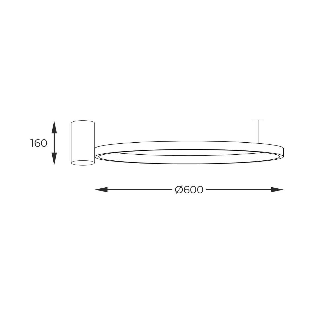 Schéma de dimensions du plafonnier, diamètre 600 mm et hauteur 160 mm