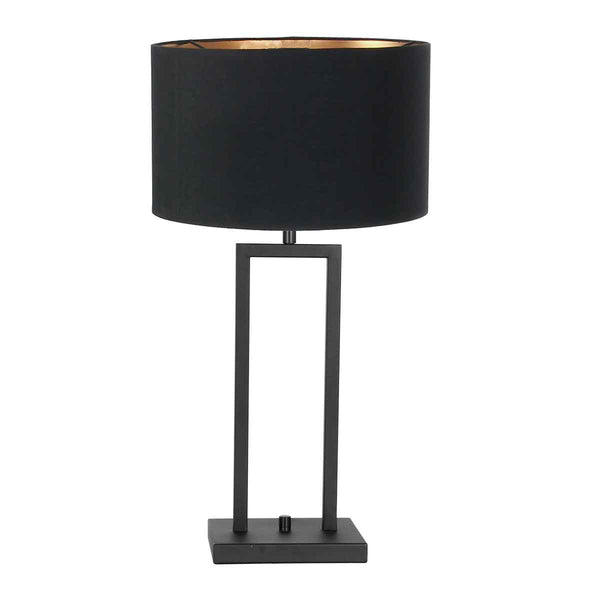 Lampe de table noire Stang 7194ZW avec interrupteur rotatif et abat-jour en lin noir et doré