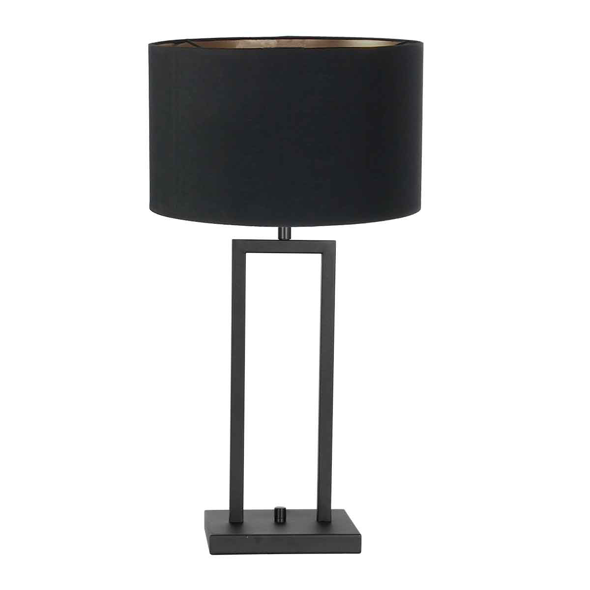 Lampe de table noire Stang 7194ZW avec interrupteur rotatif et abat-jour en lin noir et doré