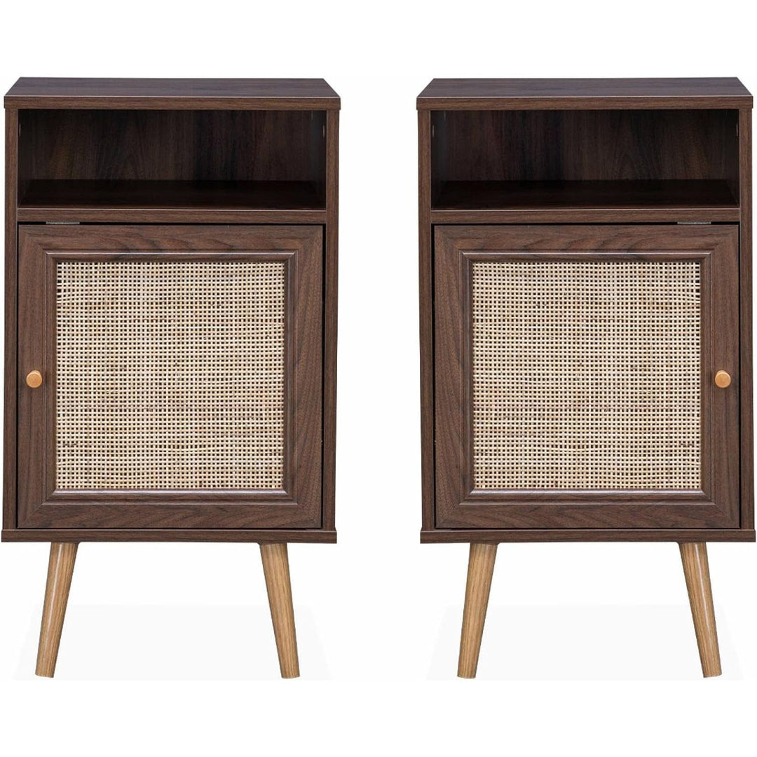 Alice'S Home - Lot De 2 Tables De Chevet En Cannage - Bohème - 40X39X65.8Cm Couleur Bois Foncé - 2 Niveaux - 1 Portes - 1 Espace De Rangement - Pieds Scandinaves | Designix - Amazon    - https://designix.fr/