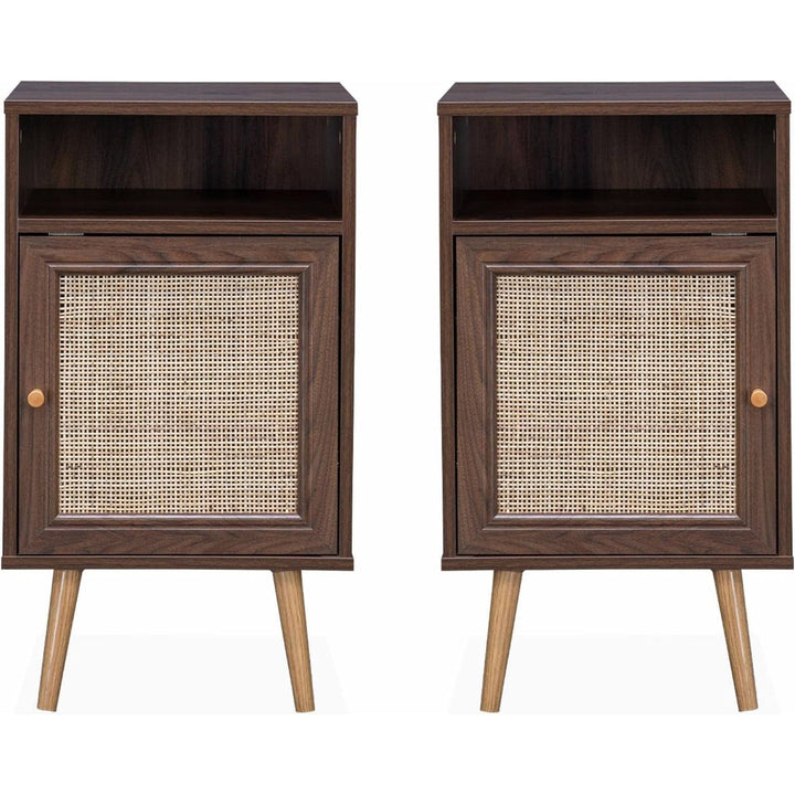 Alice'S Home - Lot De 2 Tables De Chevet En Cannage - Bohème - 40X39X65.8Cm Couleur Bois Foncé - 2 Niveaux - 1 Portes - 1 Espace De Rangement - Pieds Scandinaves | Designix - Amazon    - https://designix.fr/