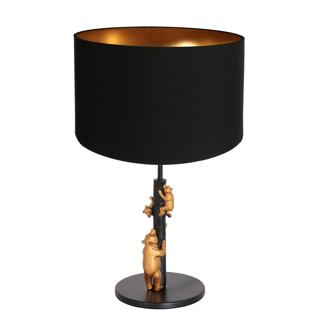 Lampe à poser décorative noir doré, motif ours, abat-jour Ø 17 cm | Anne