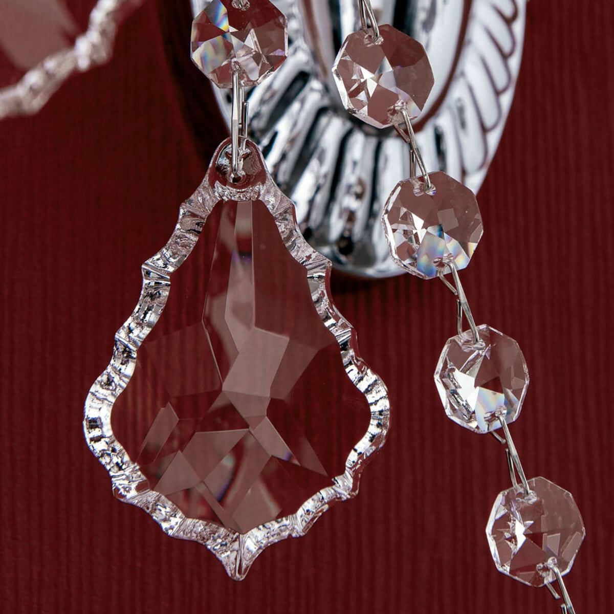 Applique murale Marie-Thérèse en cristal, argenté et transparent, 2 lumières, hauteur 25 cm