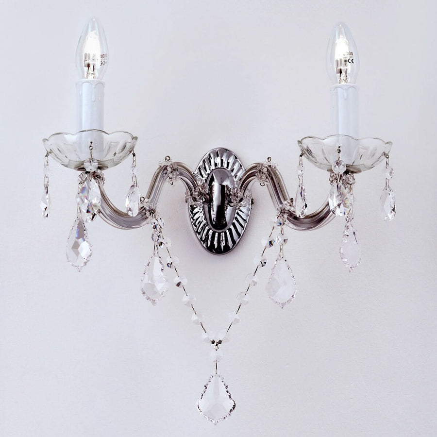 Applique murale Marie-Thérèse en cristal, argenté et transparent, 2 lumières, hauteur 25 cm