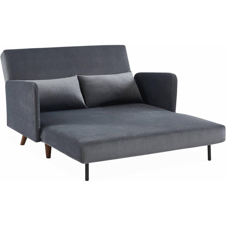 Alice'S Home - Canapé Convertible En Velours - Panam - 2 Places Scandinave. Pieds Bois Foncé. Gris Foncé. Banquette. Dossier Inclinable | Designix -     - https://designix.fr/