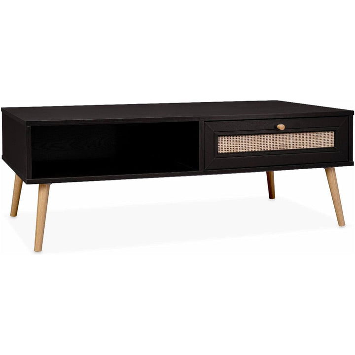 Alice'S Home - Table Basse En Cannage 110X59X39Cm - Bohème - Noir. 1 Tiroir. 1 Espace De Rangement. Pieds Scandinaves | Designix - Amazon    - https://designix.fr/