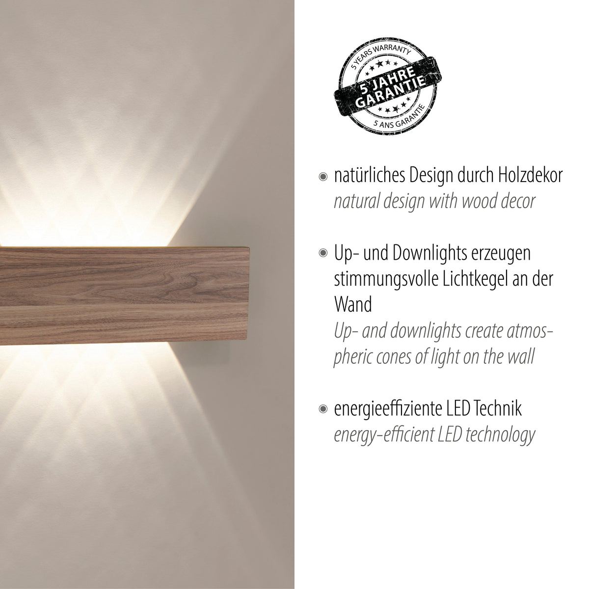 Détail technique des cônes lumineux haut et bas avec mention garantie et LED