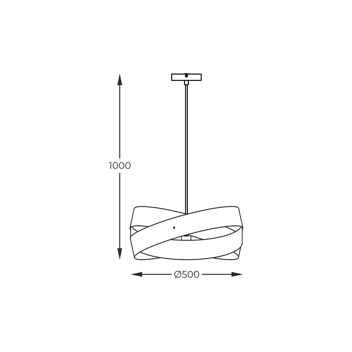 Schéma coté indiquant une hauteur de 1000 mm et un diamètre de 500 mm