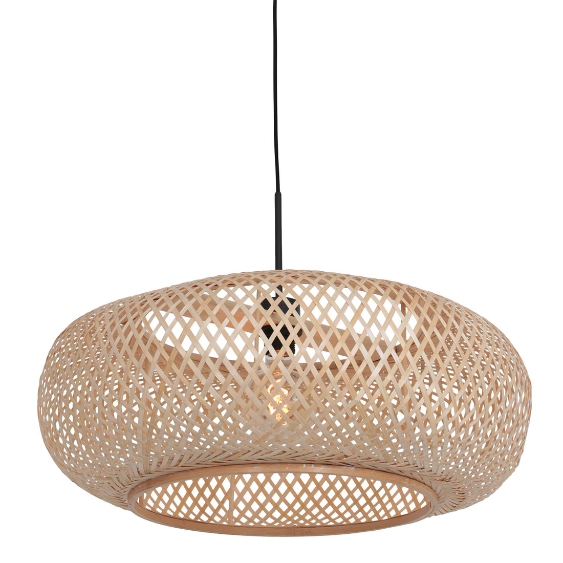 Suspension bambou naturel, abat-jour rond tressé Ø 60 cm, hauteur réglable | Maze