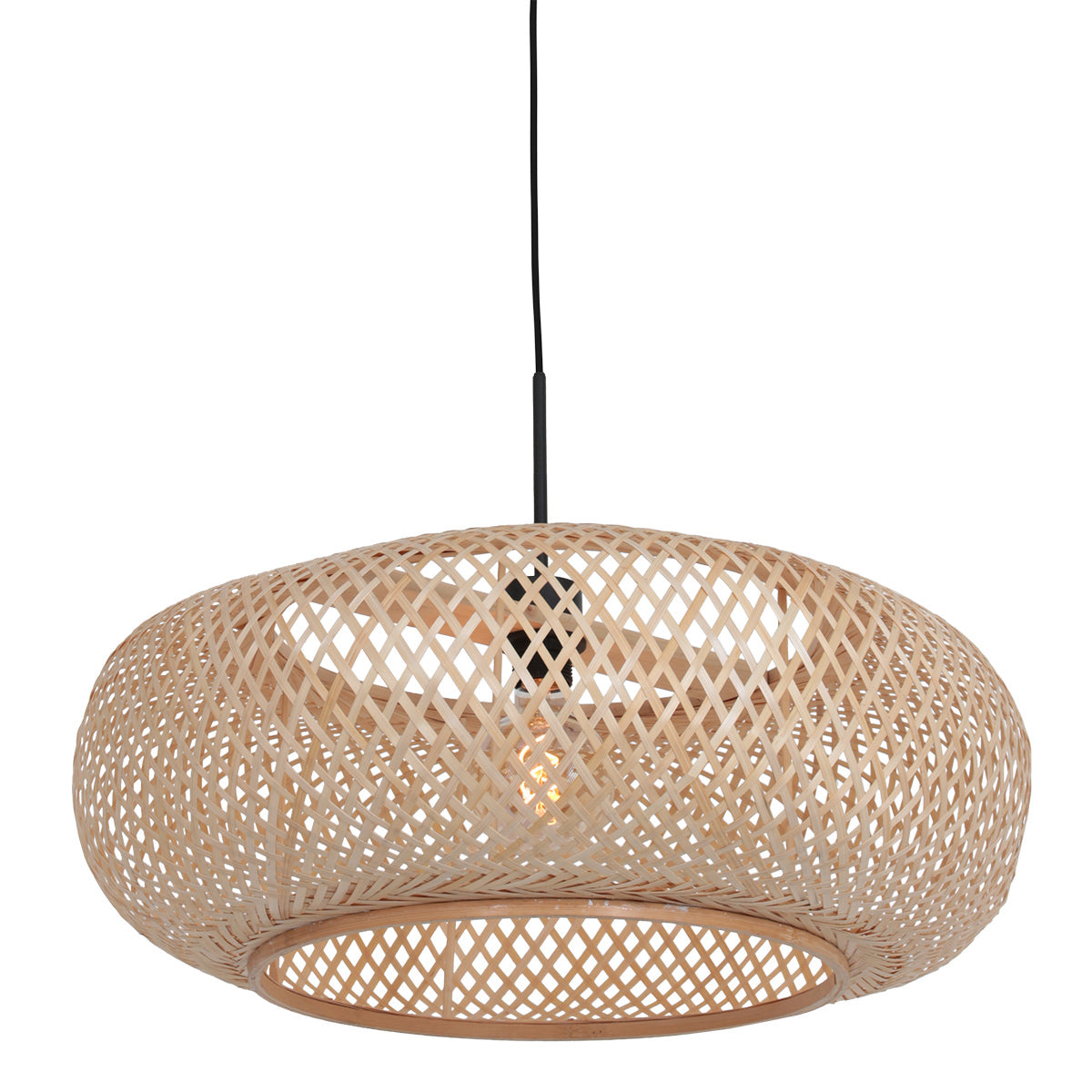 Suspension bambou naturel Maze suspendue, abat-jour rond tressé | Designix