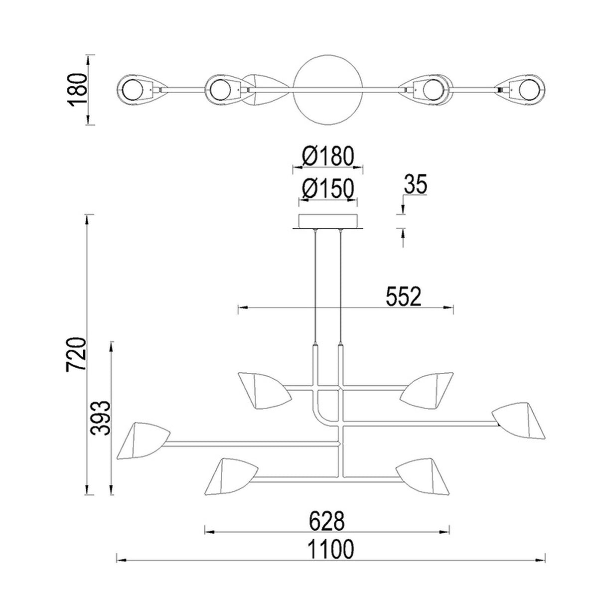 Suspension LED Capuccina linéaire noire