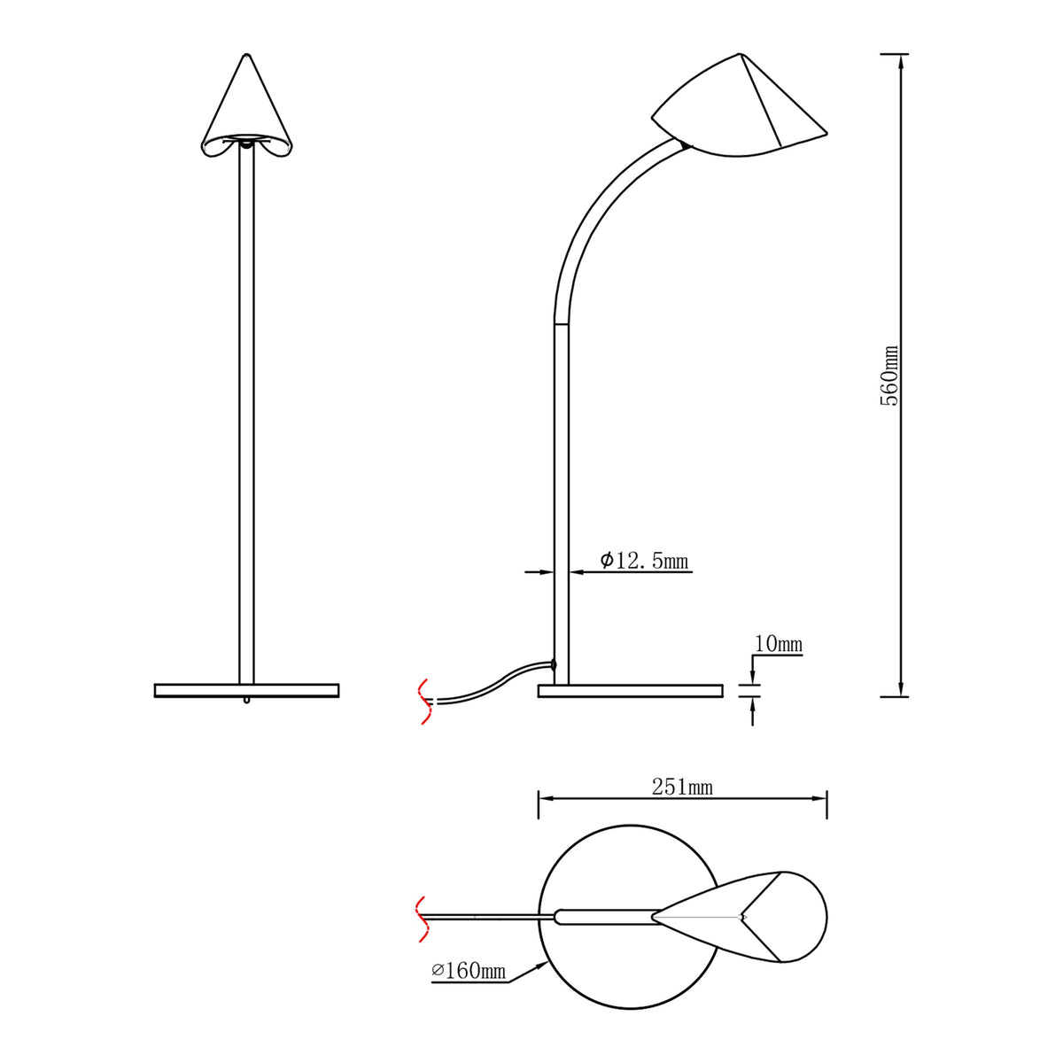 Lampe à poser LED Capuccina noire, H 56 cm