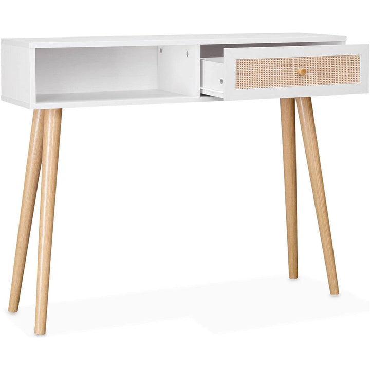 Alice'S Home - Console En Cannage 100X29X81Cm - Bohème - Blanc. 1 Tiroir.1 Espace De Rangement. Pieds Scandinaves Décor Bois. 1 Poignée | Designix - Amazon    - https://designix.fr/