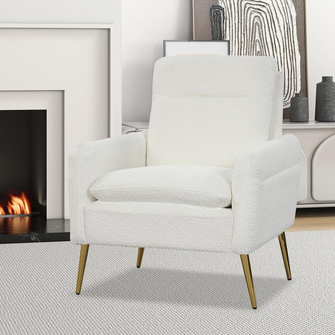 Fauteuil Salon Scandinave En Tissu Bouclette, Fauteuil Crapaud Avec Coussin Rembourré Et Pieds Métalliques Coniques, Fauteuil De Lecture 1 Personne Pour Salon, Chambre, Blanc | Designix -     - https://designix.fr/