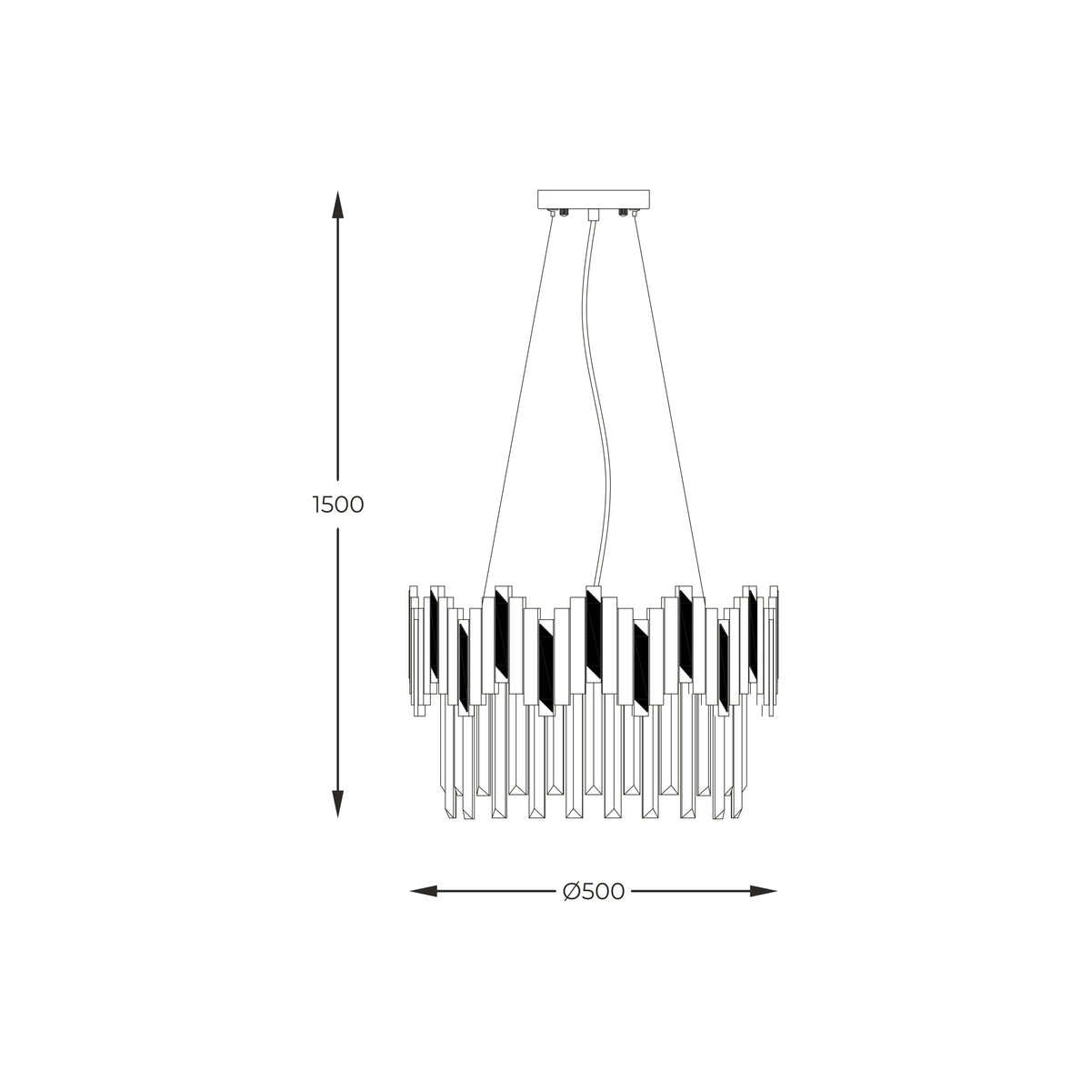 Schéma de dimensions du luminaire avec hauteur 1500 et diamètre 500