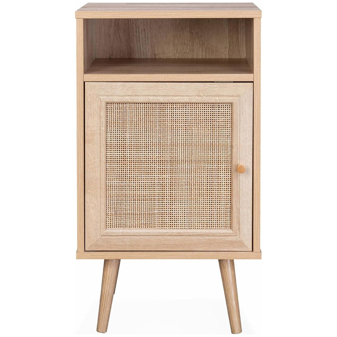 Alice'S Home - Table De Chevet En Cannage Coloris Naturel - Bohème - 40X39X65.8Cm. Naturel - 2 Niveaux - 1 Porte - 1 Espace De Rangement - Pieds Scandinaves | Designix - Amazon    - https://designix.fr/