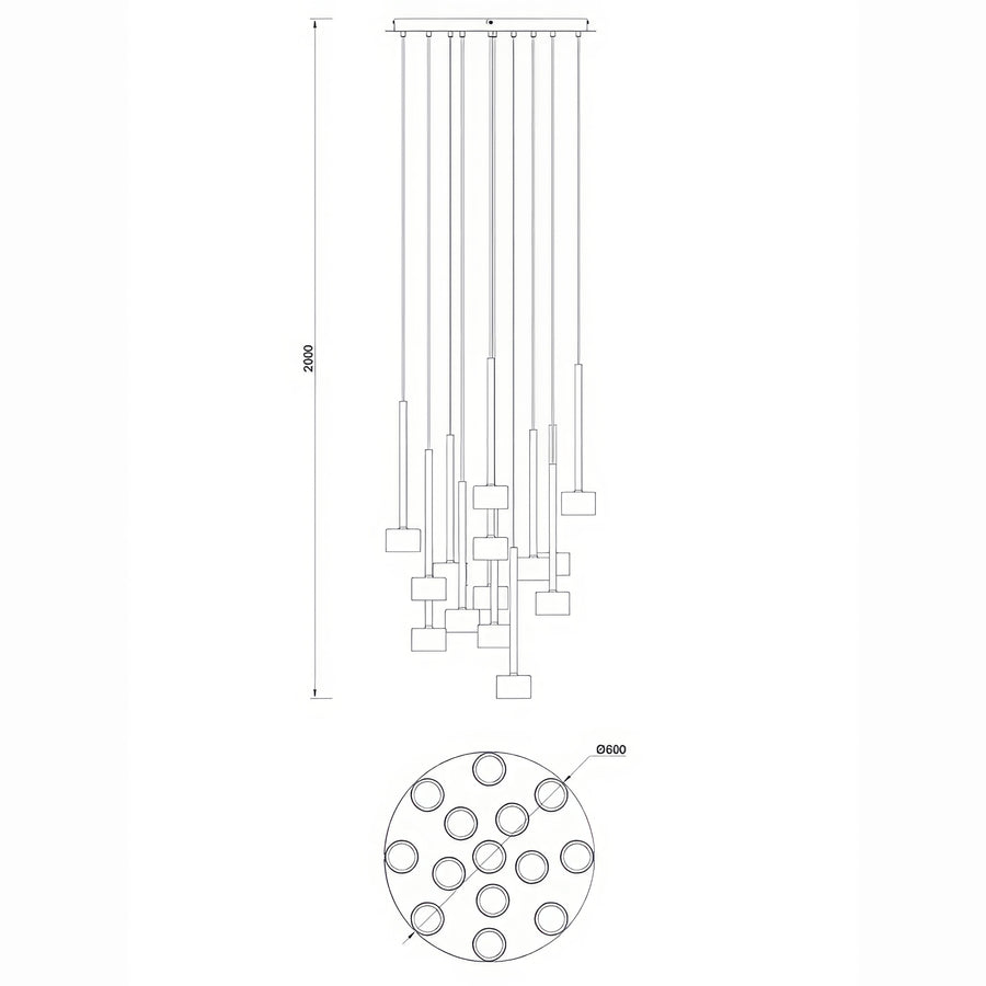 Suspension Tonic 14 lumières multicolore, verre, Ø 60 cm