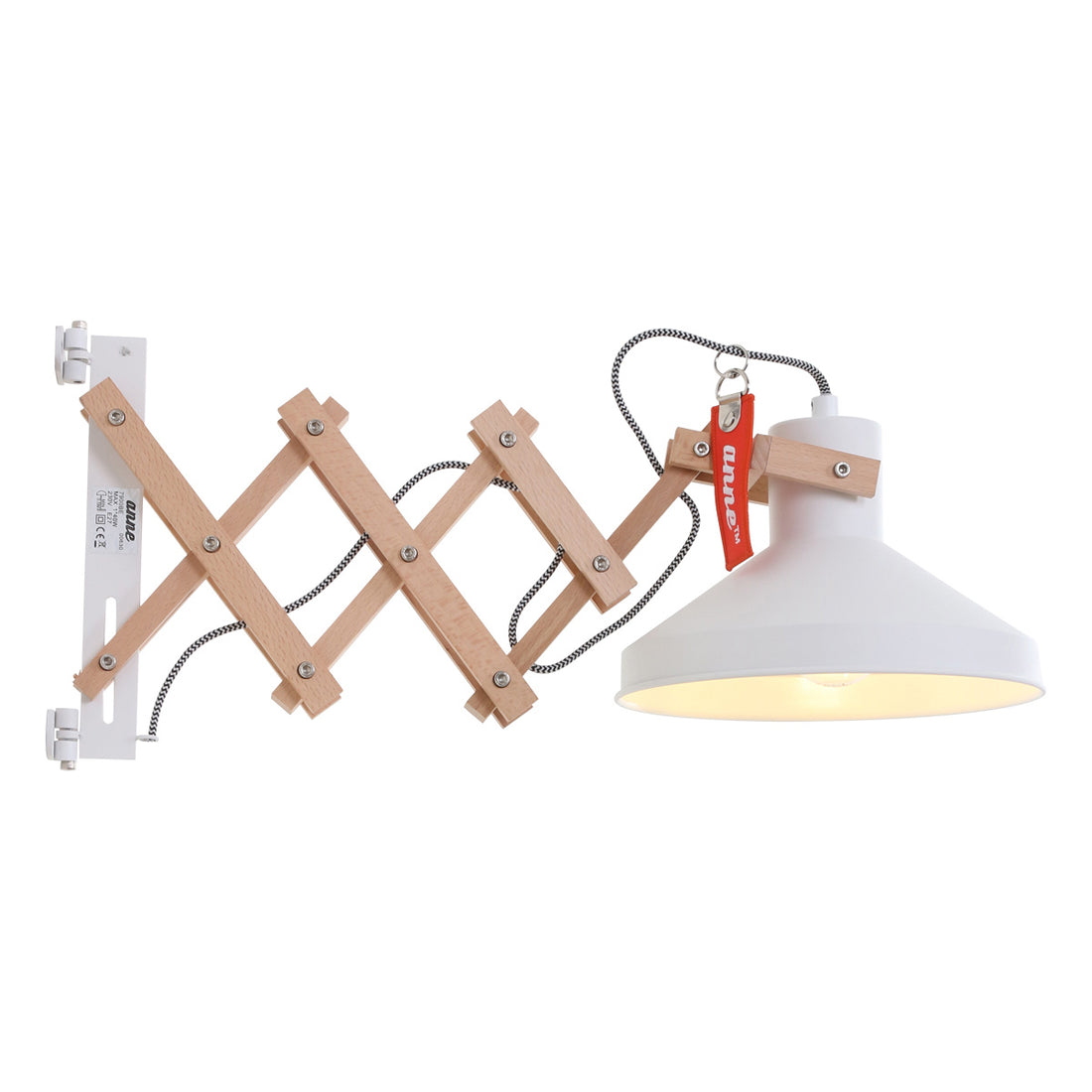 Lampe de bureau bois articulée, abat-jour blanc & bras ciseaux | Woody