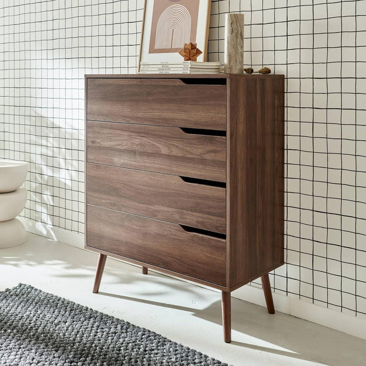 Alice'S Home - Commode Décor Bois De Noyer. 4 Tiroirs. Pieds En Pin Massif | Designix - Amazon    - https://designix.fr/