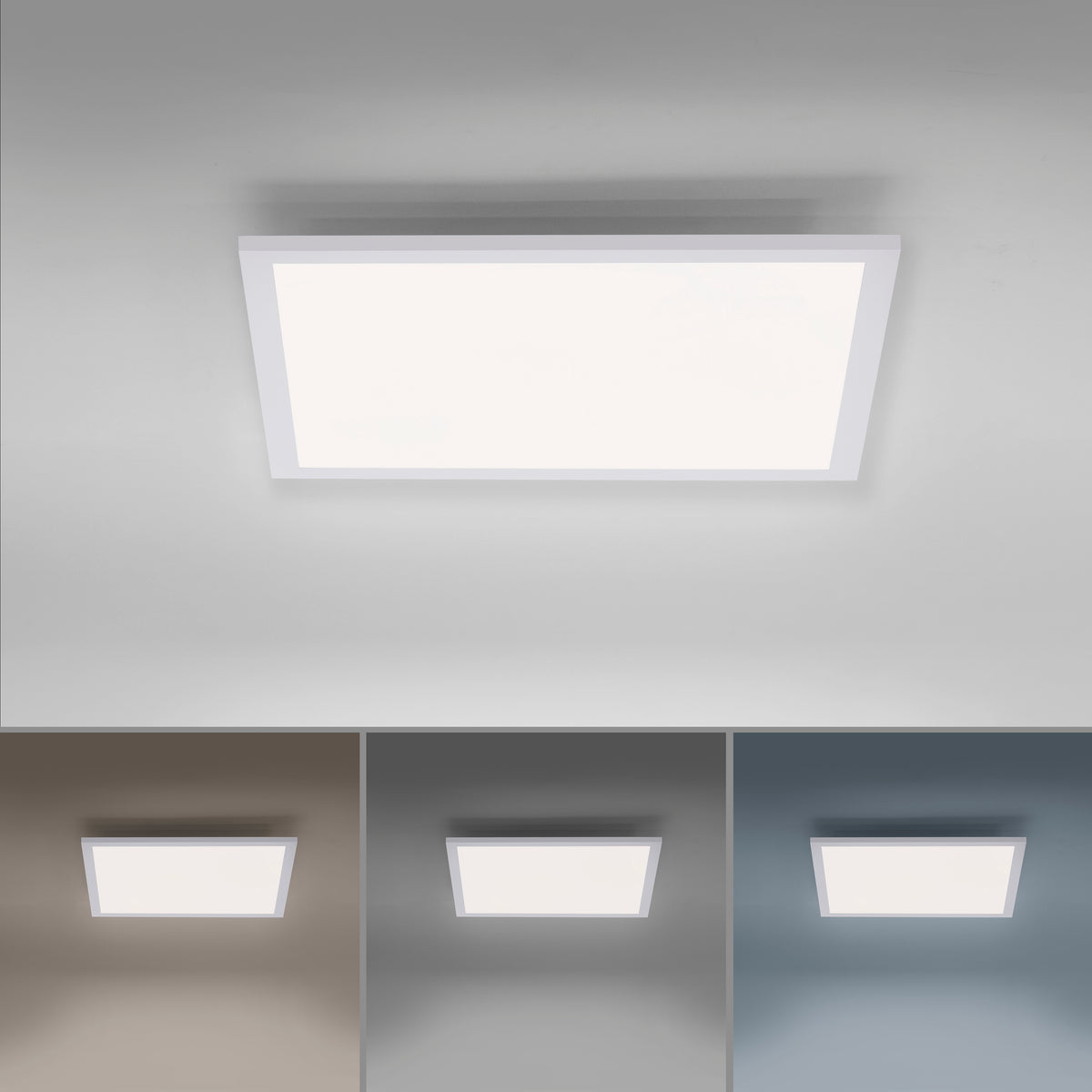 Vue du plafonnier monté au plafond avec trois ambiances de température de couleur.
