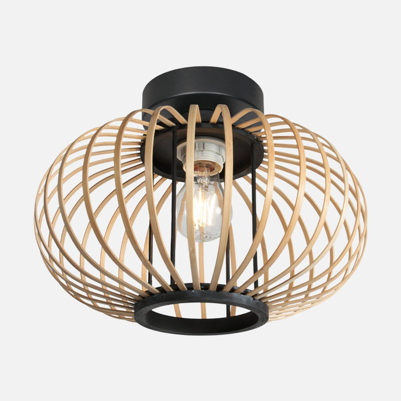 plafonnier cage bambou noir, boule ajourée Ø 31 cm | Sumba