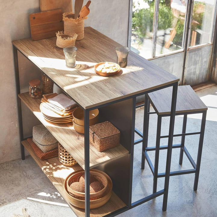 Alice'S Home - Table Haute Deux Tabourets Et Deux Étagères Décor Bois Et Métal. Loft. L 100 X P 60 X H 95Cm | Designix - Amazon    - https://designix.fr/