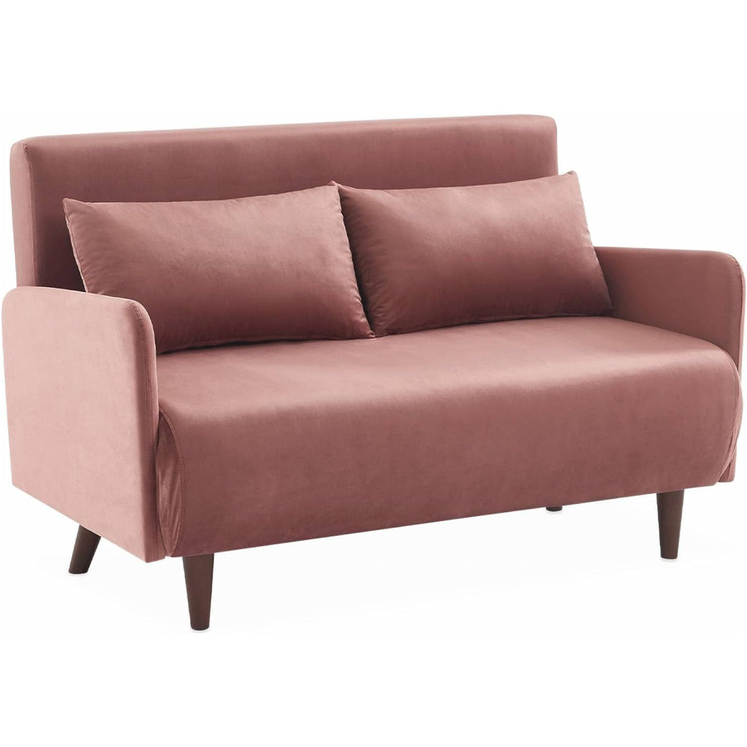 Alice'S Home - Canapé Convertible En Velours - Panam - 2 Places Scandinave. Pieds Bois Foncé. Vieux Rose. Banquette. Dossier Inclinable | Designix -     - https://designix.fr/