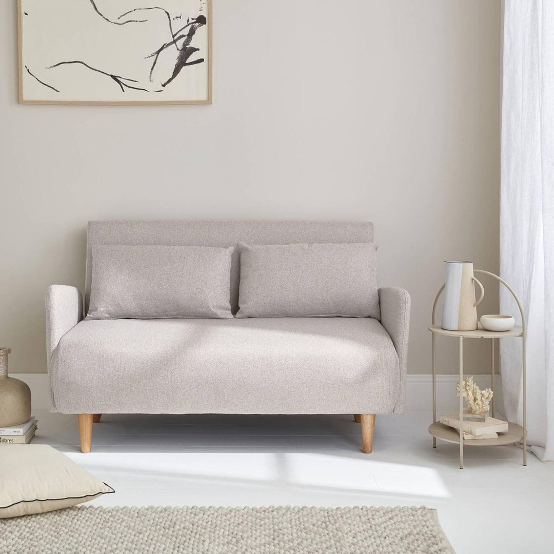 Alice'S Home - Canapé Convertible En Tissu - Panam - 2 Places Scandinave. Pieds Bois Clair. Beige. Banquette. Dossier Inclinable | Designix -     - https://designix.fr/