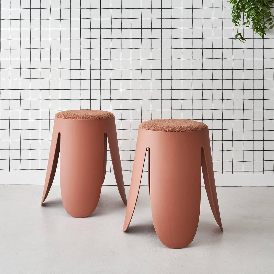 Alice'S Home - Set De 2 Tabourets Empilables Terracotta. Bouclette Texturée. Niki. Ø30 / 44 X H46Cm | Designix - Amazon    - https://designix.fr/