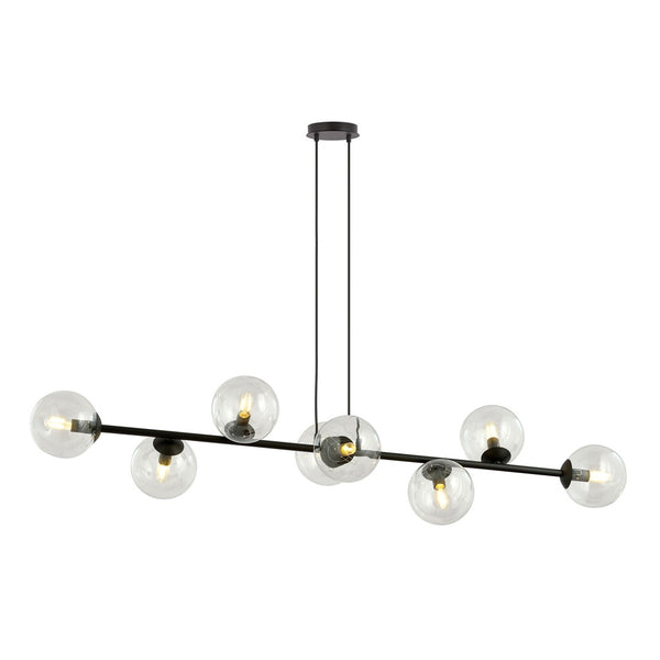 Suspension Rossi 8 lumières noire, verre transparent