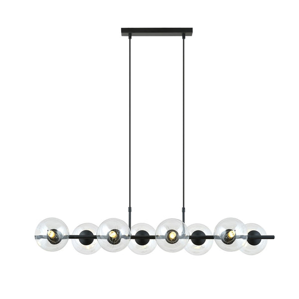 Suspension Rory 8 lumières, verre transparent